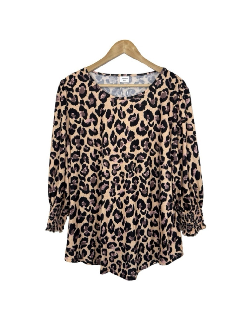 NWT Animal Print Stretchy Soft Tunic Top XXL Smocked Travel Boho 3/4 Sleeve